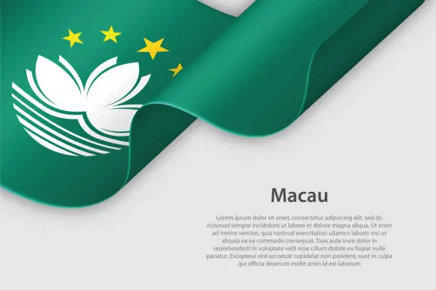 Vector illustration of 3d ribbon with national flag Macau isolated on white background