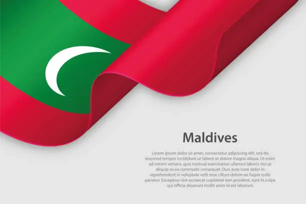 Vector illustration of 3d ribbon with national flag Maldives isolated on white background