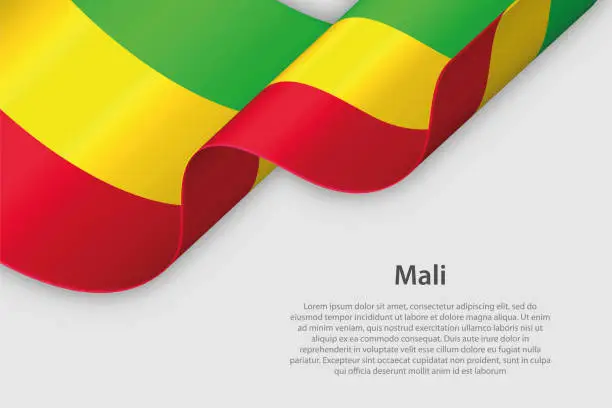 Vector illustration of 3d ribbon with national flag Mali isolated on white background