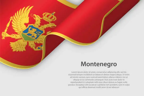 Vector illustration of 3d ribbon with national flag Montenegro isolated on white background