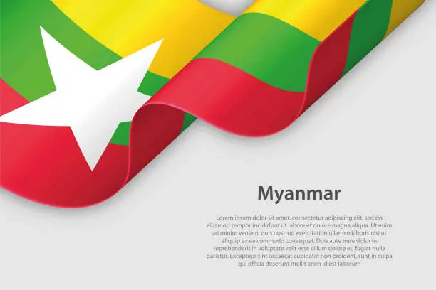 Vector illustration of 3d ribbon with national flag Myanmar isolated on white background