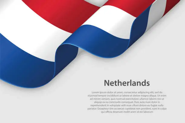 Vector illustration of 3d ribbon with national flag Netherlands isolated on white background