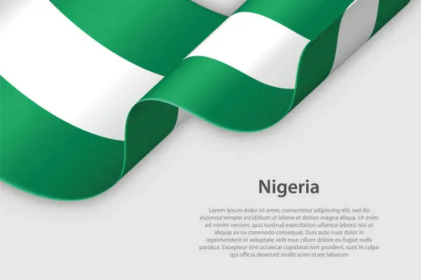 Vector illustration of 3d ribbon with national flag Nigeria isolated on white background