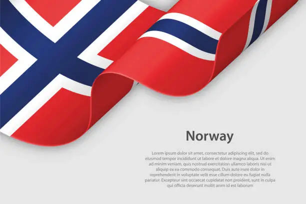 Vector illustration of 3d ribbon with national flag Norway isolated on white background