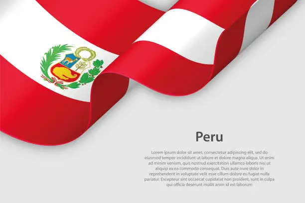 Vector illustration of 3d ribbon with national flag Peru isolated on white background