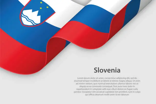 Vector illustration of 3d ribbon with national flag Slovenia isolated on white background