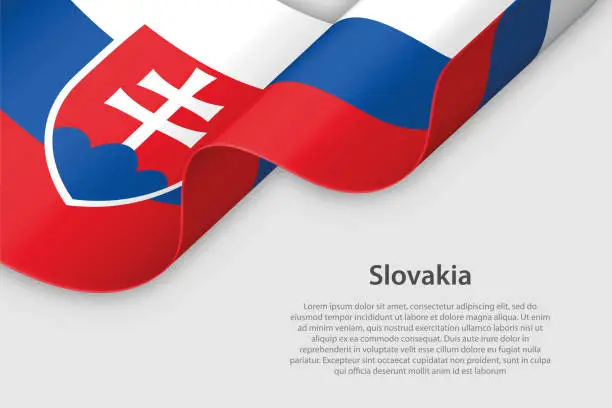 Vector illustration of 3d ribbon with national flag Slovakia isolated on white background