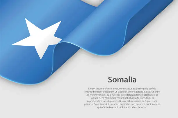 Vector illustration of 3d ribbon with national flag Somalia isolated on white background