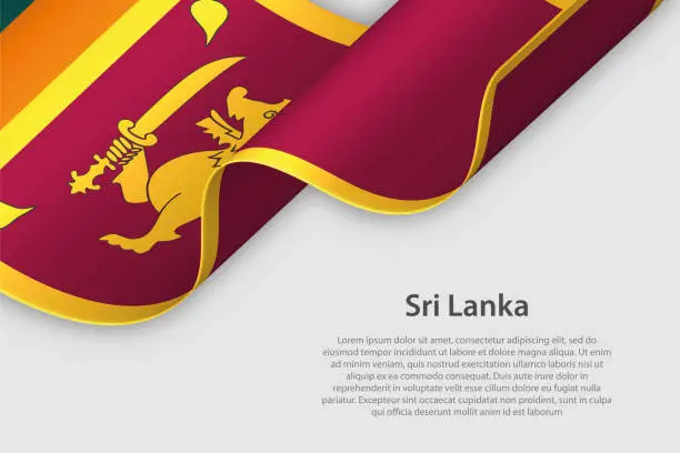 Vector illustration of 3d ribbon with national flag Sri Lanka isolated on white background