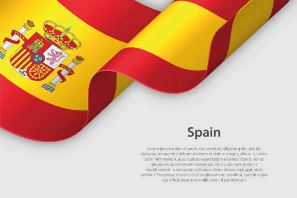 Vector illustration of 3d ribbon with national flag Spain isolated on white background