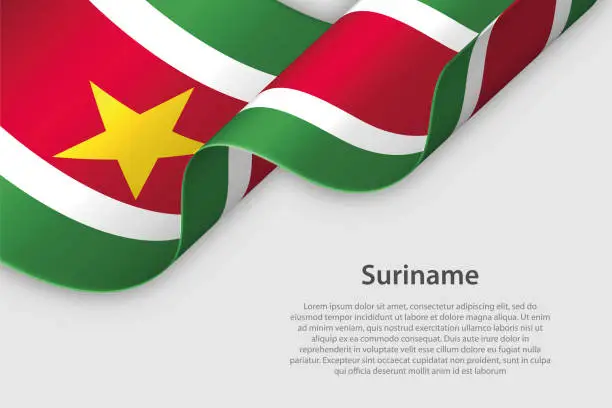 Vector illustration of 3d ribbon with national flag Suriname isolated on white background