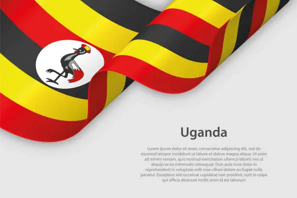 Vector illustration of 3d ribbon with national flag Uganda isolated on white background