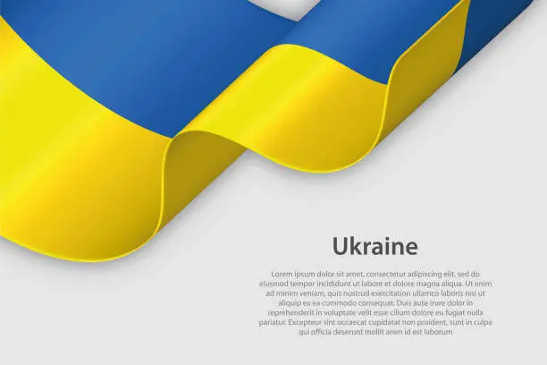 Vector illustration of 3d ribbon with national flag Ukraine isolated on white background