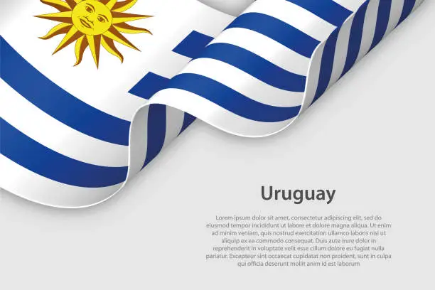 Vector illustration of 3d ribbon with national flag Uruguay isolated on white background