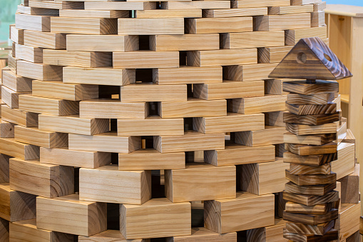 Stacked construction wooden blocks