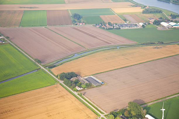 istock Farm landscape with windmill from above, The Netherlands 166730593