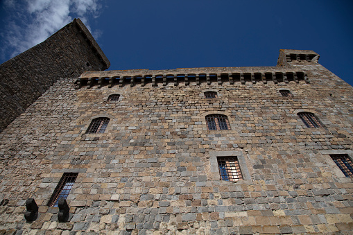 Montagnana, Italy - July 4, 2022: The medieval walls of Montagnana, in Padua province, Veneto, Italy