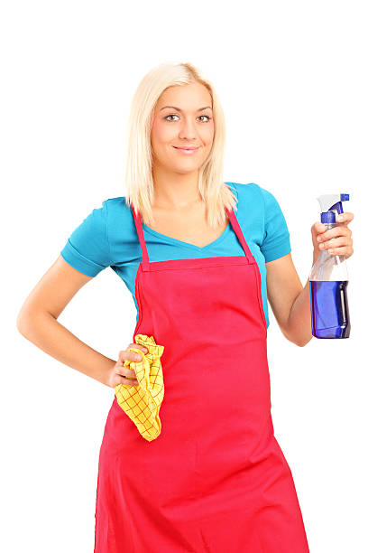 istock Female cleaner holding a liquid and cloth 166731051