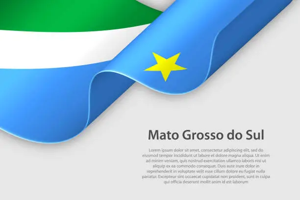 Vector illustration of 3d ribbon with flag Mato Grosso do Sul. Brazilian state. isolated on white background