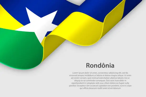 Vector illustration of 3d ribbon with flag Rondonia. Brazilian state. isolated on white background