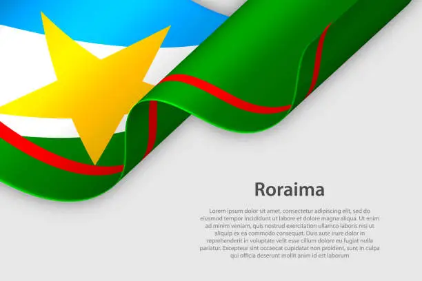 Vector illustration of 3d ribbon with flag Roraima. Brazilian state. isolated on white background