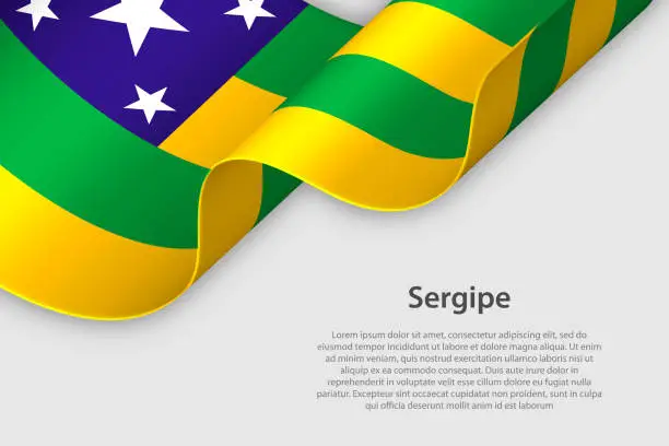 Vector illustration of 3d ribbon with flag Sergipe. Brazilian state. isolated on white background