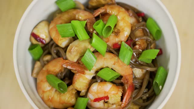 Asian shrimp stir-fry with Buckwheat Noodles