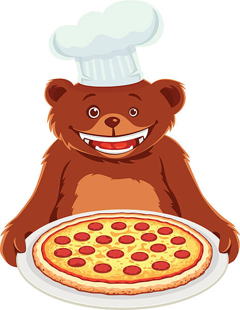 bildbanksillustrationer, clip art samt tecknat material och ikoner med bear with pizza - illustrationer med björn