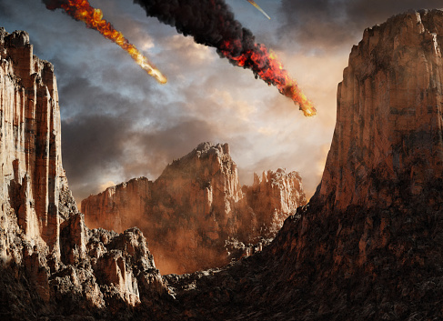 Asteroid falling on ground, 3D Render