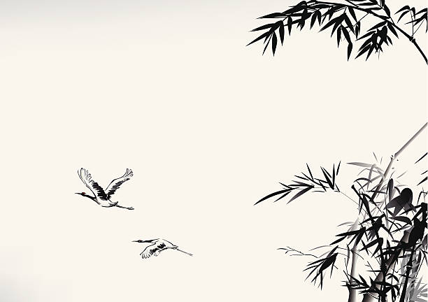 Ink style bamboo and crane Ink style bamboo and crane, eps10 file chinese culture paintings bush painting stock illustrations
