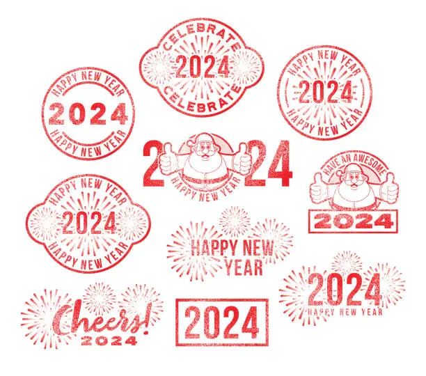 Vector illustration of Happy New Year 2024 Rubber Stamps