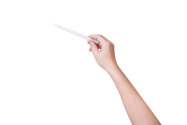 istock Hand holding white stylus pen isolated on white background. 1667370670