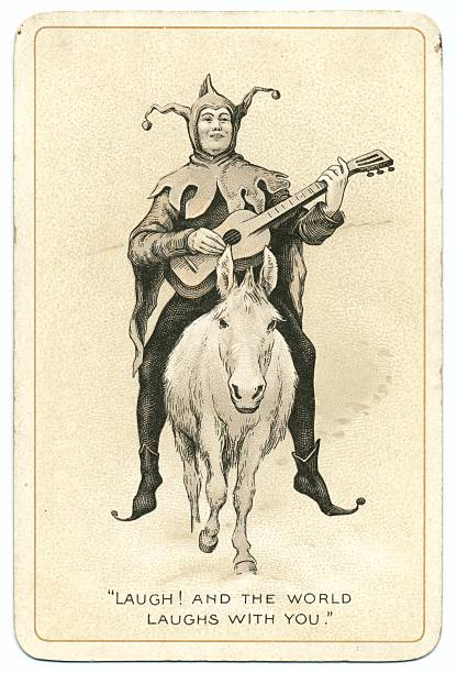 Joker antique Dondorf playing card This is the original Joker playing card from the 'Shakespeare' 1895 deck, produced by Bernhard Dondorf in Germany for the London company C. W. Faulkner & Co. This card shows the Joker riding on the back of a donkey. Curiously, the quotation at the bottom 'Laugh and the world laughs with you' is not from Shakespeare, but from (Solitude) by 19th century poet Ella Wheeler Wilcox. After 1902, this deck was published by Dondorf with different Jokers and plain Aces of Spades as 'No 192'. C. W. Faulkner and Co. operated from Golden Lane in London, EC1. From 1882 they worked as lithographers, and also printed in gravure. Their best-quality playing cards were those printed in Germany, some by Dondorf, prior to the First World War. C. W. Faulkner and Co. were best known for their postcards and greetings cards, including Misfitz, which they produced until about 1920. The company closed in 1956. 1895 stock pictures, royalty-free photos & images