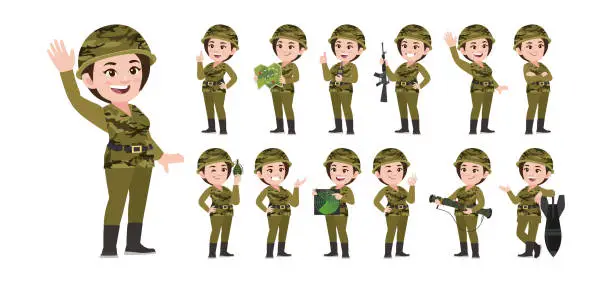 Vector illustration of Set of soldier with different poses