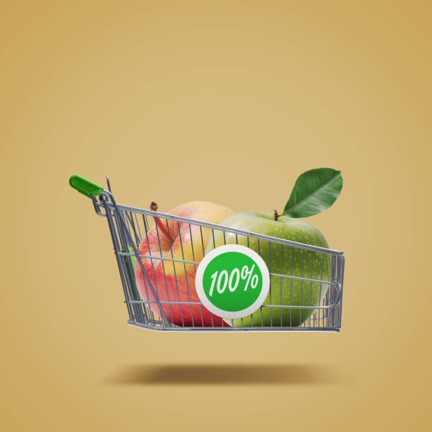 istock Flying shopping cart with fresh fruit 1667379898