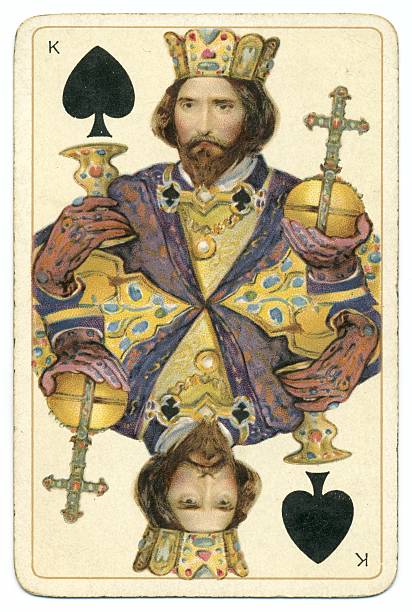 King of Spades Dondorf Shakespeare antique playing card This is the King of Spades from a well-known deck of vintage /antique (19th century) playing cards. It was printed in chromolithography by Bernard (Bernhard) Dondorf from Frankfurt aM, Germany, and the deck included characters from Shakespeare's plays as face cards. The King of Spades is illustrated as Claudius, King of Denmark from the play (Hamlet). Bernard (Bernhard) Dondorf opened a lithographic printing business in 1833, first producing playing cards in 1839. His playing cards were popular for their designs and overall quality. He retired from the business in 1872 after producing popular and widely-copied designs for many years. 1895 stock pictures, royalty-free photos & images