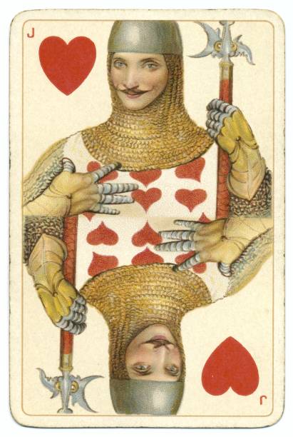 Jack of Hearts original Shakespeare vintage Dondorf playing card This is the Jack of Hearts from a well-known deck of vintage /antique (19th century) playing cards. It was printed in chromolithography by Bernard (Bernhard) Dondorf from Frankfurt aM, Germany, and the deck included characters from Shakespeare's plays as face cards. The Jack of Hearts is illustrated as Hubert de Burgh (from the play (King John)). Hubert de Burgh was probably born at Burgh Castle, Norfolk. He was the younger brother of William de Burgh (d. 1206) who accompanied Prince John to Ireland in 1185, and eventually became Lord of Connacht. Bernard (Bernhard) Dondorf opened a lithographic printing business in 1833, first producing playing cards in 1839. His playing cards were popular for their designs and overall quality. He retired from the business in 1872 after producing popular and widely-copied designs for many years. 1895 stock pictures, royalty-free photos & images