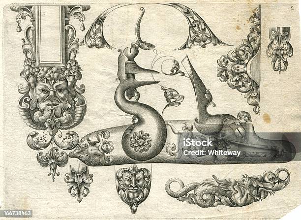 Designs For Ornamental Gun Fittings 17th Century Arquebus Stock Illustration - Download Image Now