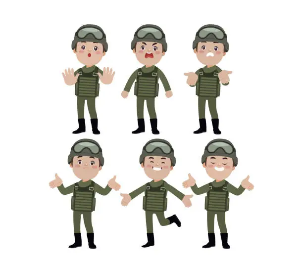 Vector illustration of Set of soldier with different poses