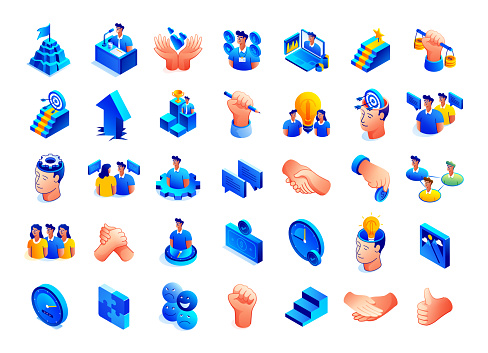 Vector Illustration of Business Motivations Isometric Icon Set and Three Dimensional Design.