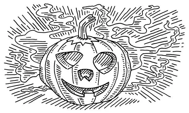 Vector illustration of Halloween Spooky Pumpkin Drawing