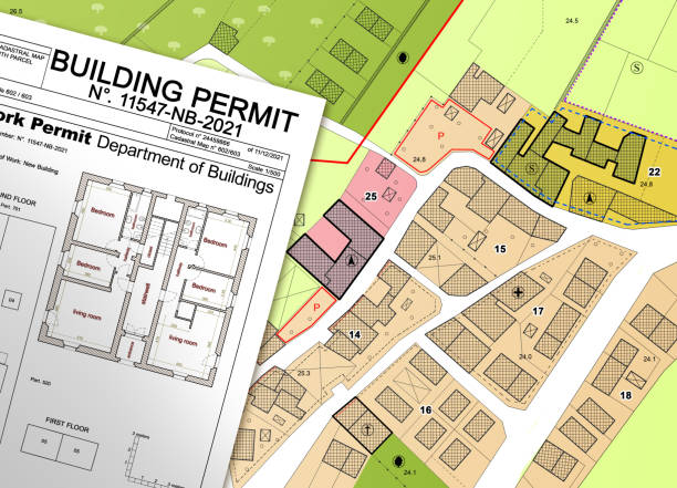 istock Imaginary General Urban Plan and Buildings Permit with indications of urban destinations - note: the map and the permit are totally invented and does not represent any real place 1667403301