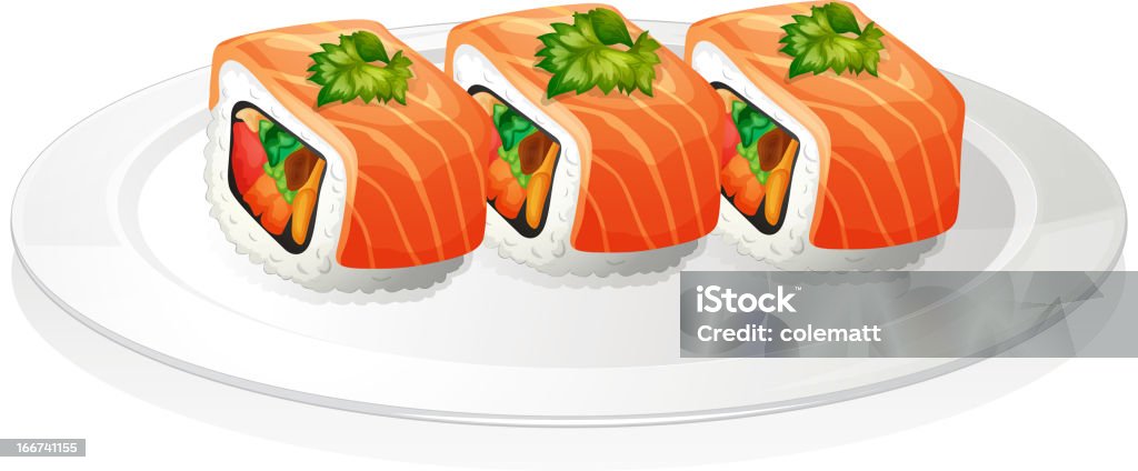 Placa con sushi - arte vectorial de Alimento libre de derechos