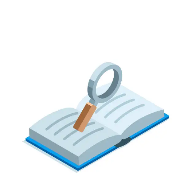 Vector illustration of book and magnifier