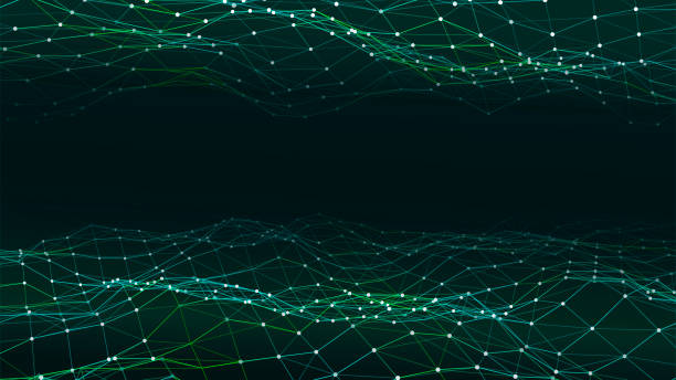 stockillustraties, clipart, cartoons en iconen met double abstract green technology wave. flow of particles. big data transfer visualization. vector illustration. - groene technologie