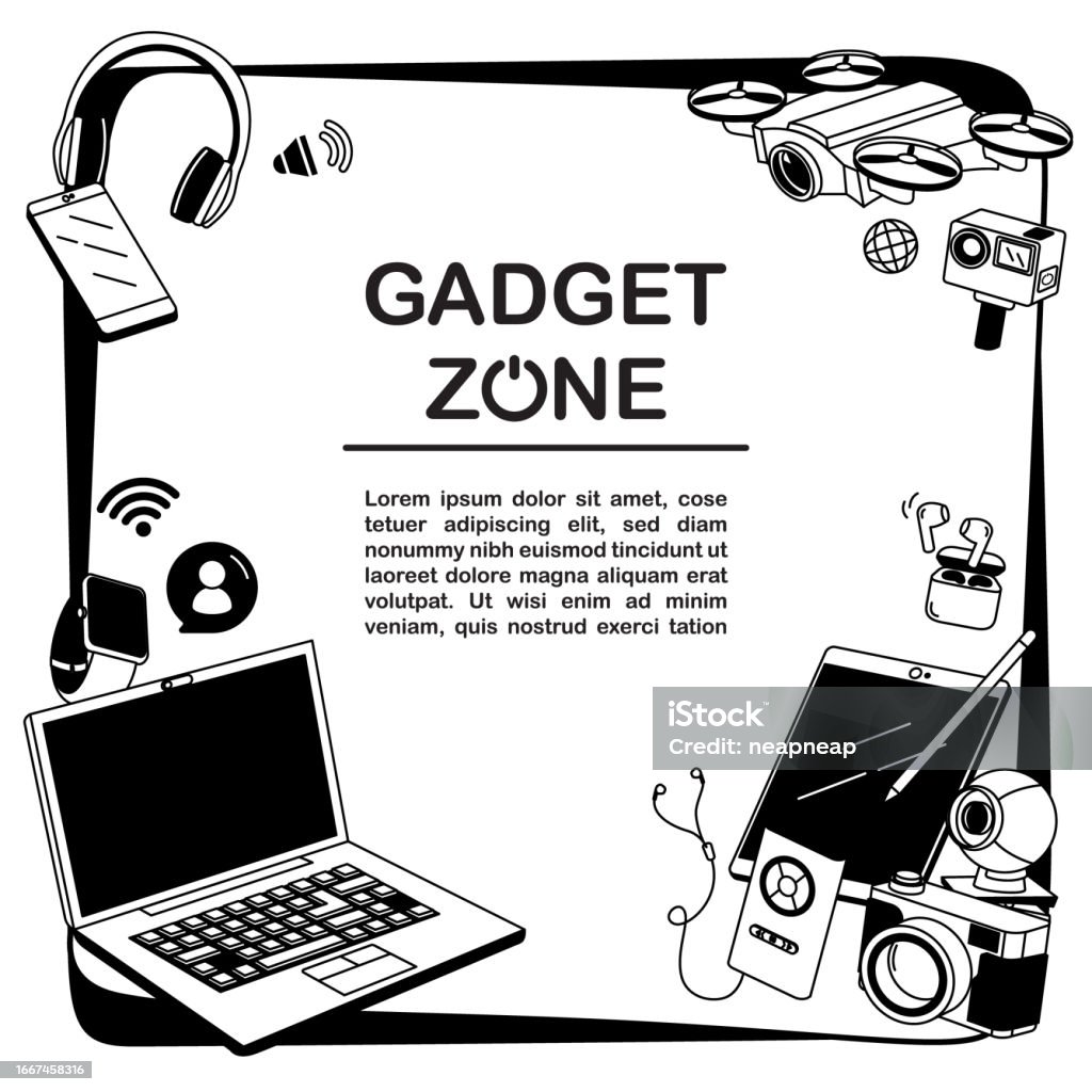 Draw Agadget Frame Gadget Items With Hand Drawing Styles Doodle Gadget Frame Stock ...