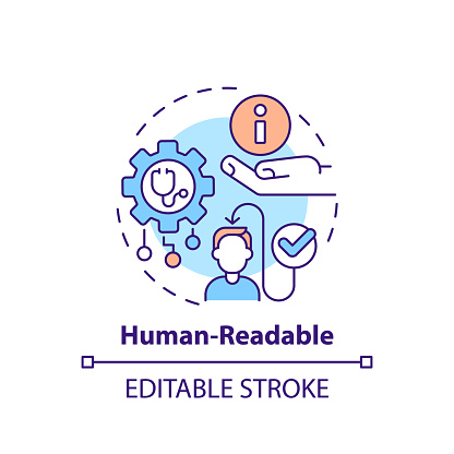 2D editable multicolor icon human-readable concept, isolated vector, health interoperability resources thin line illustration.