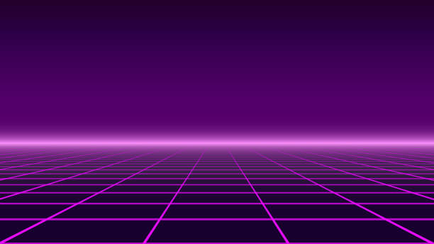 istock Futuristic background in retro style. Digital grid landscape of the 80s. Vector background for party. 1667473903