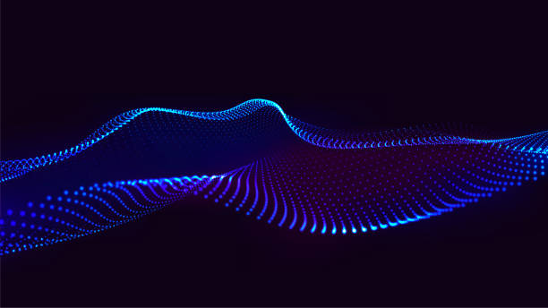 istock Abstract blue wave with moving dots. Flow of particles. Cyber technology illustration. 1667484141