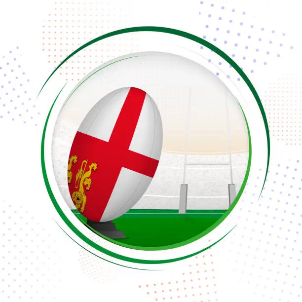 Vector illustration of Flag of Sark on rugby ball. Round rugby icon with flag of Sark.